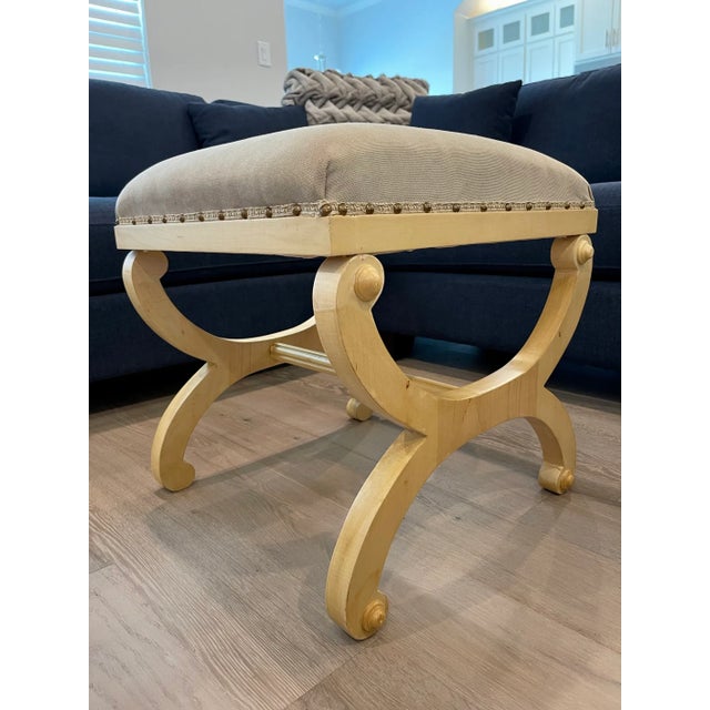 Biedermeier Style Birch Upholstered Curule Stool For Sale In Dallas - Image 6 of 11