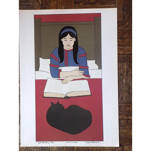 1970s Vintage Signed/Titled Will Barnet Lithograph - "Child Reading-Red" For Sale - Image 5 of 5