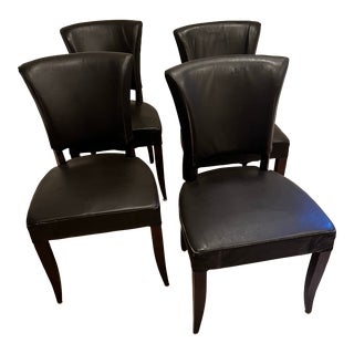 1990s Pottery Barn Leather Dining Chairs - Set of 4 For Sale