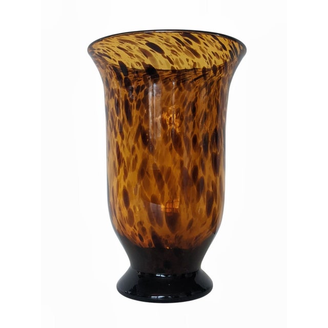 Vintage Hand Blown Tortoiseshell Glass Hurricane Vase For Sale In Charlotte - Image 6 of 11