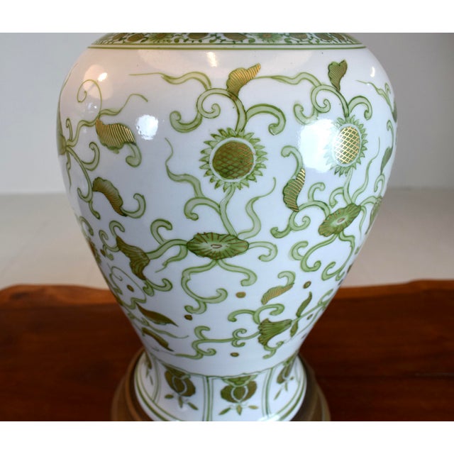 White Vintage Chinese Porcelain Hand Painted Artichoke Table Lamps Ginger Jars, Pair For Sale - Image 8 of 11