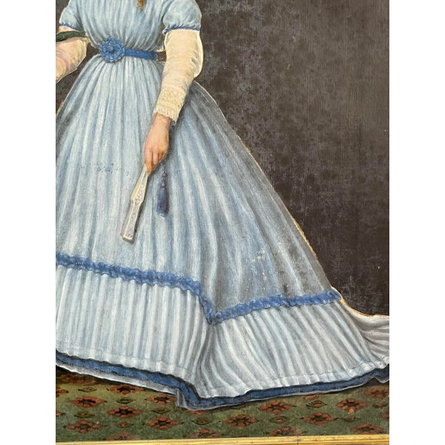 Beautiful gouache technique painting representing a distinguished young lady. The noblewoman presents a pose of rare...