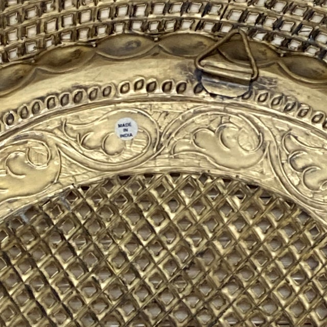 Mid-Century Modern Large Vintage Brass Platter Lattice Weave Wall Plate For Sale - Image 3 of 5