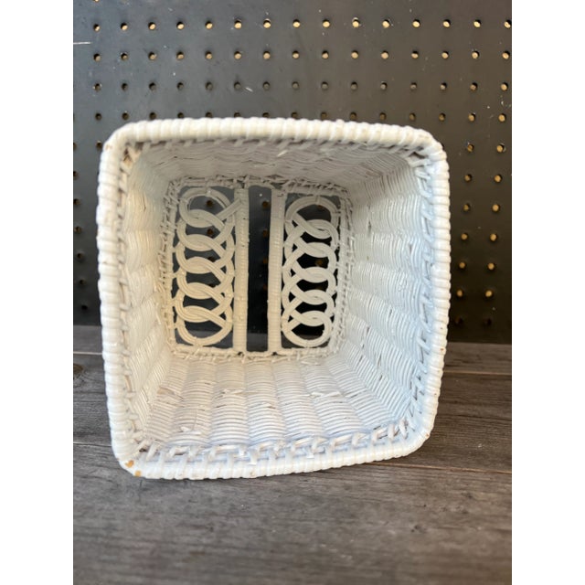 Mid 20th Century White Wicker Tissue Holder For Sale - Image 4 of 4