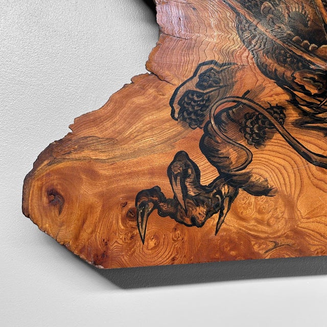 Japanese Wooden Wall Art with Dragon Painting, 1990s For Sale - Image 9 of 14
