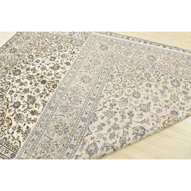 Kashan Rug 8'2'' X 11'7'' Ivory Wool Vintage Traditional Hand-Knotted Carpet For Sale - Image 13 of 14