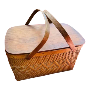 Vintage Peterboro Woven Splint Wood Picnic Basket