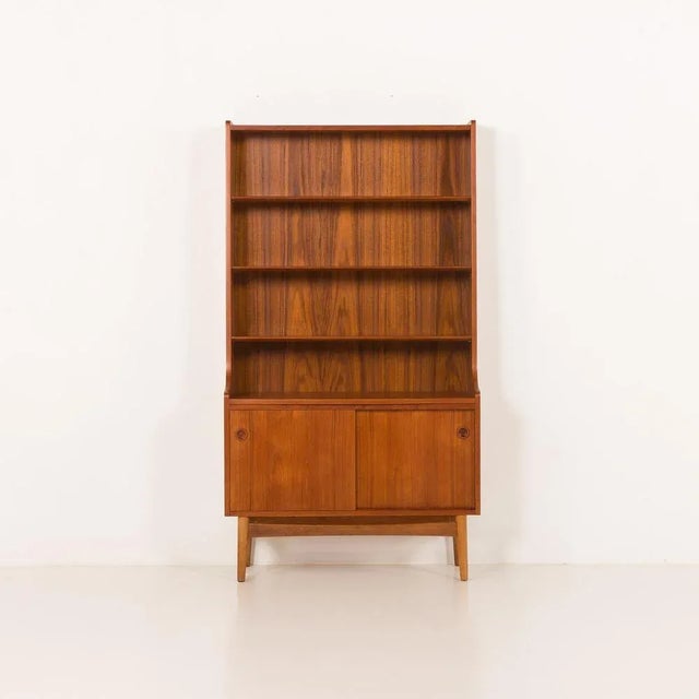 Brown Teak Bookcase with Sliding Doors Compartment by Johannes Sorth for Nexo, Bornholm, Denmark, 1960s For Sale - Image 8 of 15