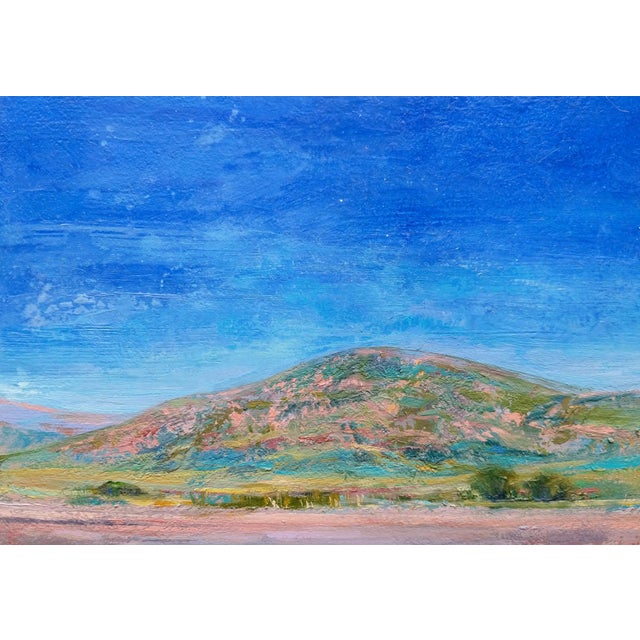 Skyline - Morning by Charis Carmichael Braun | Oil on panel Landscape with a mountain under a blue sky. For Sale