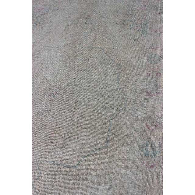 Textile Vintage Turkish Oushak Rug in Pale Blue, Taupe and Soft Pastel Tones For Sale - Image 7 of 12