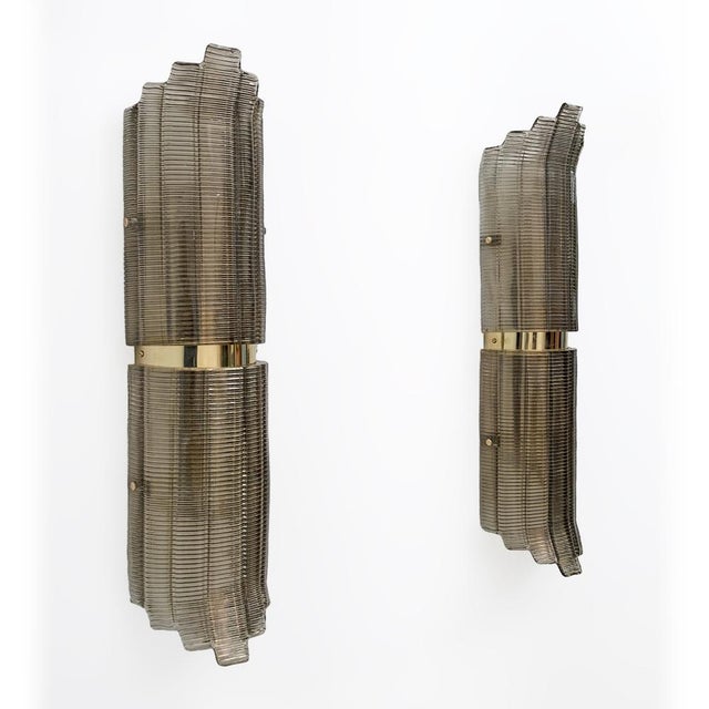 2000 - 2009 Modern Brass and Textured Murano Glass Wall Lights, Italy, 2000, Set of 2 For Sale - Image 5 of 11