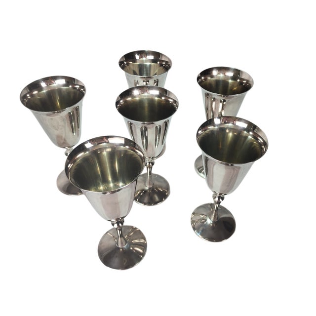 Modern 1960s Vintage Kirk Silverplate Goblets, Made in Spain- Set of 6 For Sale - Image 3 of 7