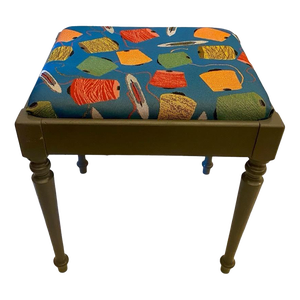 Vintage Singer Sewing Machine Stool Upholstered Seat With Vintage Bobbin Print