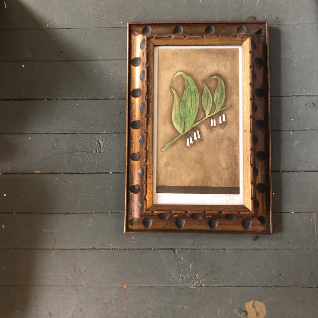 Original Vintage 1960’s Lilly of Valley Lithograph Print Signed & Numbered Carved Wood Frame For Sale In Philadelphia - Image 6 of 6