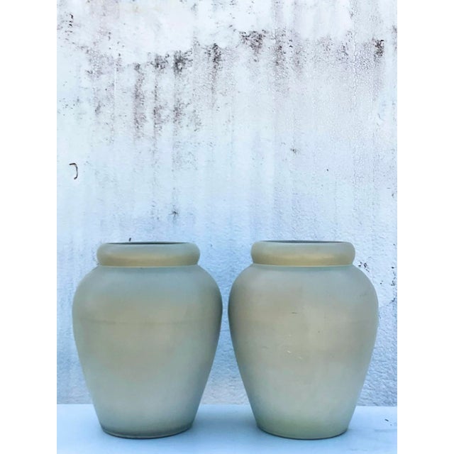 Contemporary Vintage Contemporary Pair of Matte Sage Green Urns For Sale - Image 3 of 7