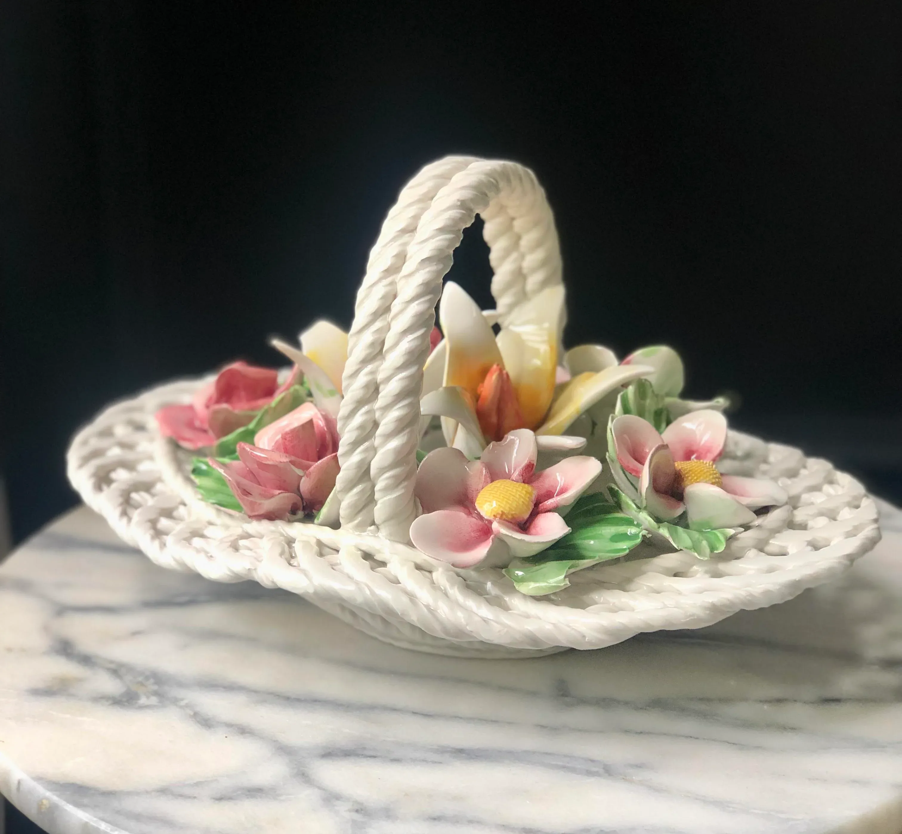 Mid-Century Italian Ceramiche Lanzarin Figural Floral Open Weave