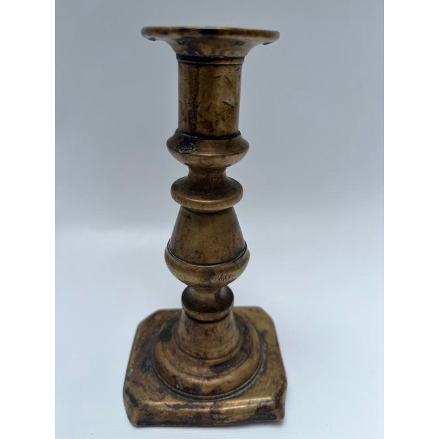 Rustic Antique Brass Candlestick For Sale - Image 3 of 9