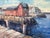 Blue V. Caskey Coastal Harbor Vintage Oil Painting Signed 1975 Maritime Seascape Art For Sale - Image 8 of 12