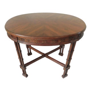 Vintage Mid-Century Oval Faux Bamboo With Fretwork Side/End Accent Table For Sale