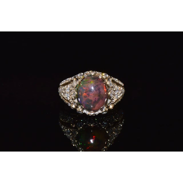 Certified Natural 2.75Cts VS F Diamond Black Opal 18K Solid Gold Bombay Dome Ring, size 6.5 For Sale In Dallas - Image 6 of 12