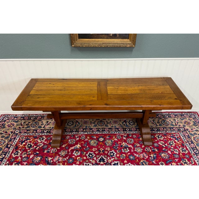 French Country Antique French Country Farm Dining Table Farmhouse Trestle Base Oak c.1900-1920s For Sale - Image 3 of 18