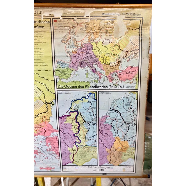 German Fabric, Paper & Pine Map, 1950s For Sale - Image 9 of 16