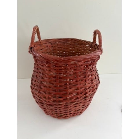 Large Antique Red Painted Splint Basket With Handles, C. 1880–1920 For Sale - Image 4 of 10