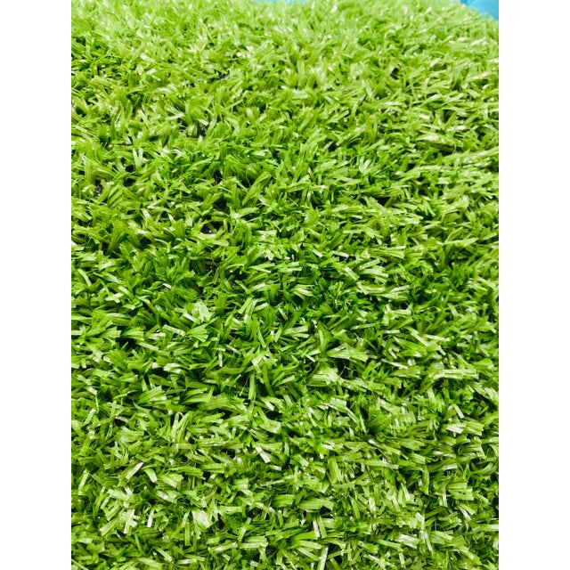 Textile Custom Handcrafted Artificial Turf Lumbar Pillow With Turquoise Ruffle - Large Lumbar For Sale - Image 7 of 10