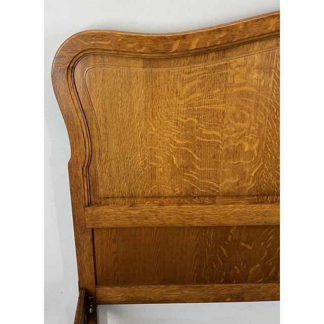 Brown Vintage French Louis XVI Oak Double Bed Frame with Carved Headboard For Sale - Image 8 of 11