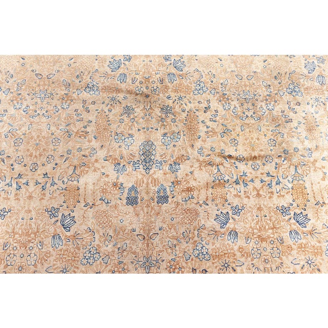 Fine Antique Persian Kirman Beige, Blue, Green Handmade Wool Rug For Sale - Image 4 of 9