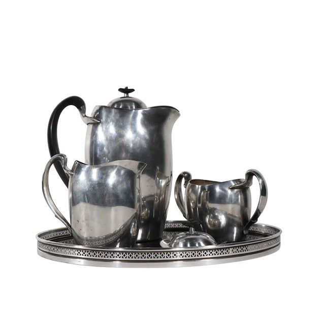 4pc Art Deco Style Silver Plate Coffee Tea Serving Set Achievement by Community C. 1930/50 For Sale In New York - Image 6 of 12