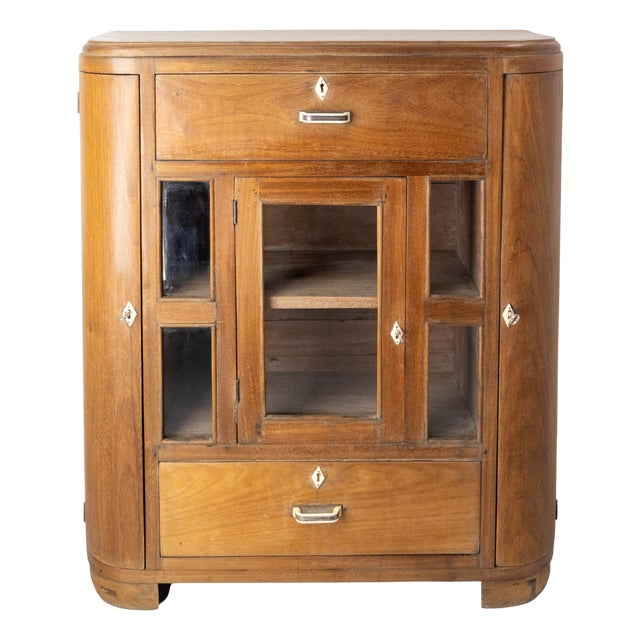 French Glass and Teak Cabinet, France, 1950 For Sale