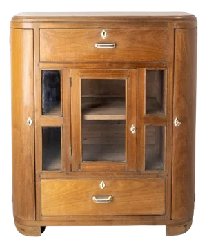 French Glass and Teak Cabinet, France, 1950