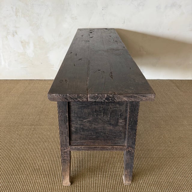 Antique Elm Wood Console With Painted Finish 7 Drawers 74" For Sale In Los Angeles - Image 6 of 14