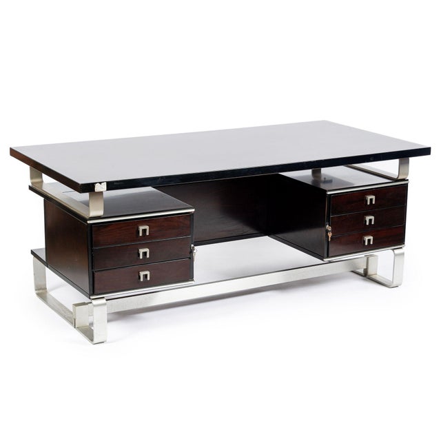 1970s Postmodern Italian Rosewood and Metal Writing Desk by Abbondinterni, 1970s For Sale - Image 5 of 18