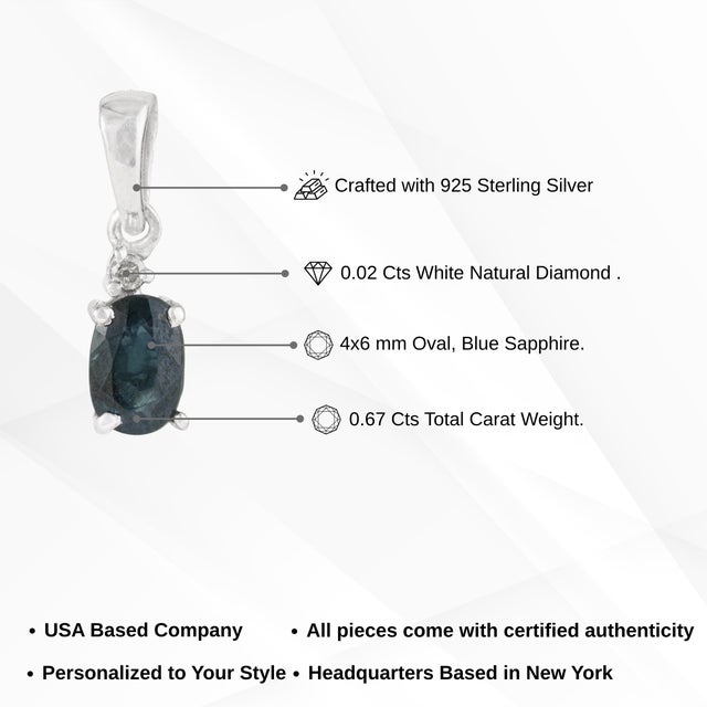 Elegant Oval Blue Sapphire & Diamond Solitaire Pendant in 925 Silver | Fine Jewelry For Sale - Image 9 of 12