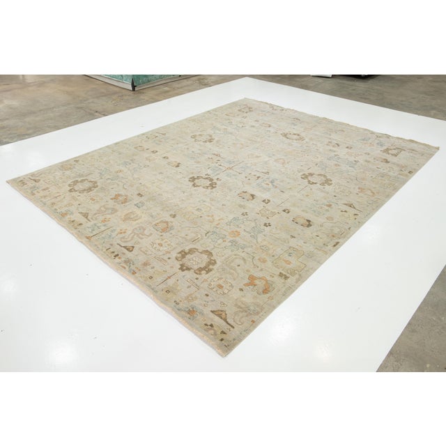 Indian Modern Artisan Collection Indian Room Size Wool Rug in Beige For Sale - Image 3 of 10