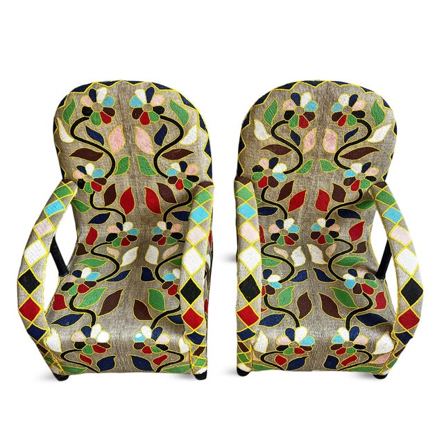 Wood Sand & Multi-Floral Vintage Yoruba Beaded Chair For Sale - Image 7 of 8