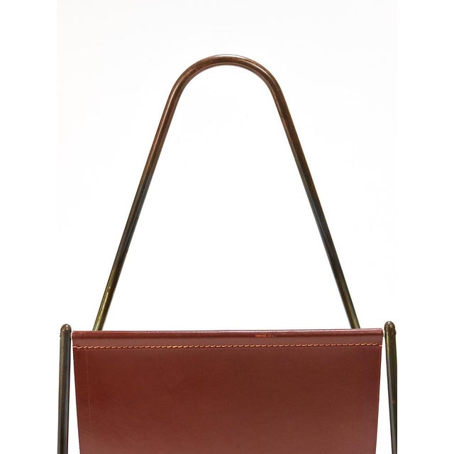 Mid-Century Magazine Rack in Brass & Brown Leather attributed to Carl Auböck, Austria, 1950s For Sale - Image 6 of 18