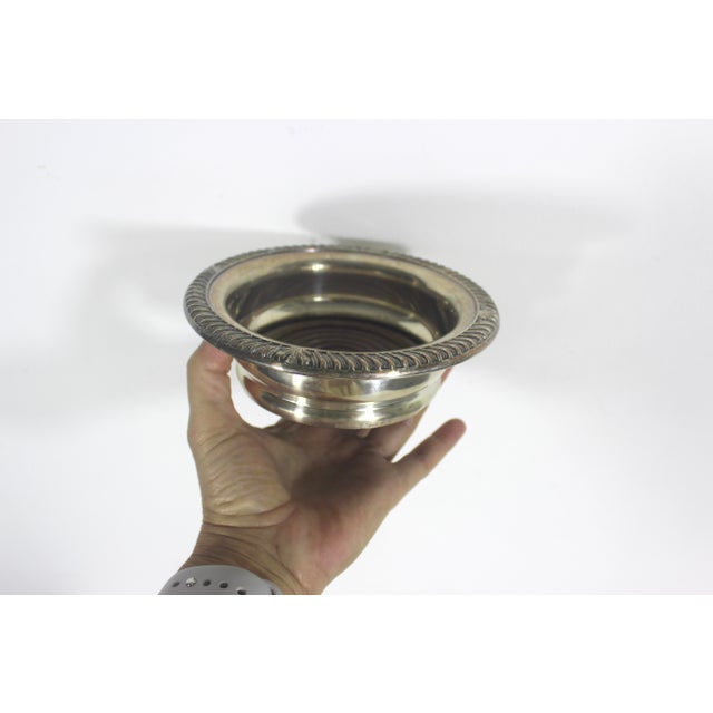 Wood Vintage Silver Plated Wine Coaster With Wood Base Bottle Holder, Shelf Decor, Entertaining Style, Patina England For Sale - Image 7 of 9