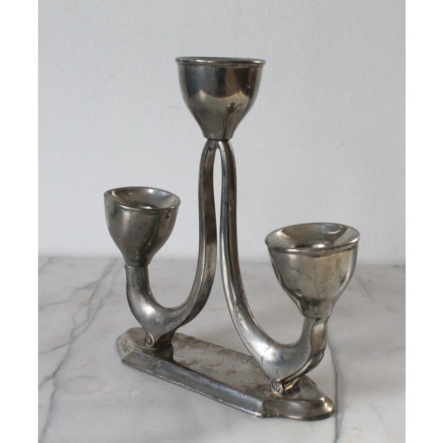 Mid-Century Modern Vintage Silver Craft Modernist Style Pewter Candelabra For Sale - Image 3 of 10