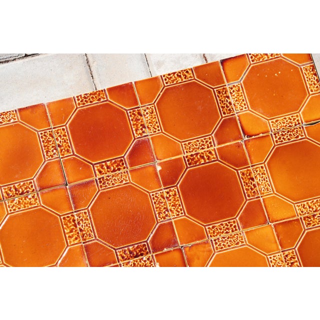 1910s Portuguese Art Deco Glazed Tiles Set of 30 Large Amber Brown Geometric Antique For Sale - Image 12 of 18