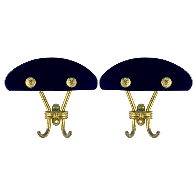 Vintage Brass Coat Hooks, Italy, 1950s, Set of 2 For Sale