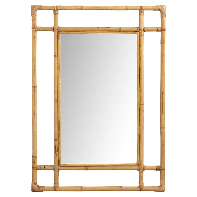 Midcentury Bamboo and Rattan Rectangular Wall Mirror, 1970s For Sale