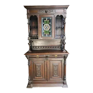 Late 19th Century Antique French Carved Oak Buffet Deux Corps Cabinet