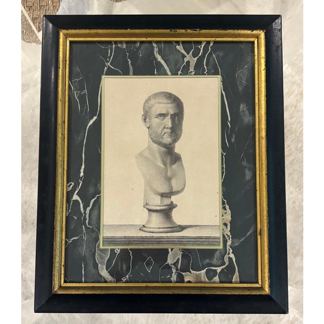 Antique Italian Grand Tour copperplate engraving of Roman bust, attributed to Domenico Campiglia The composition reflects...
