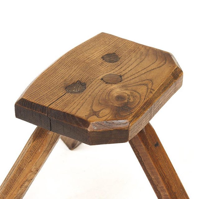 Brutalist Rustic Wabi Sabi Oak Stool For Sale - Image 6 of 8