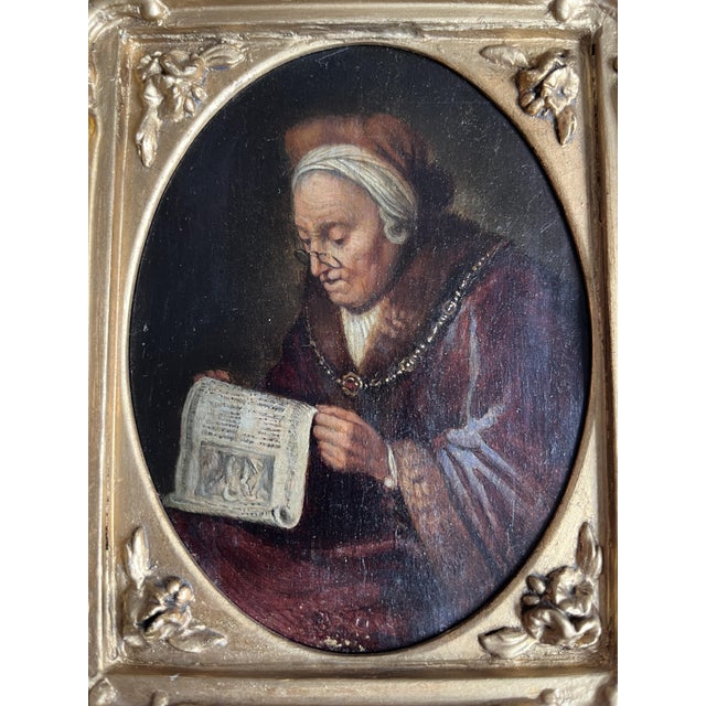 A finely executed 19th-century miniature oil painting after a composition by Gerrit Dou, based on works in the...