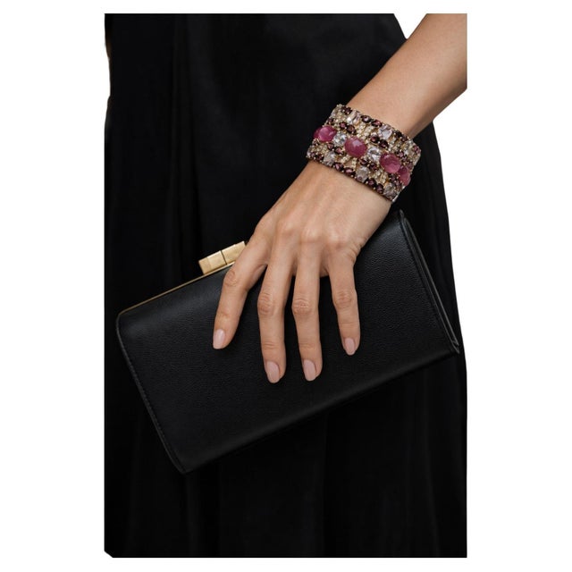 Baroque Bochic “Capri” Vintage Natural Ruby & Amethyst Cuff Set In 18K Gold & Silver For Sale - Image 3 of 15