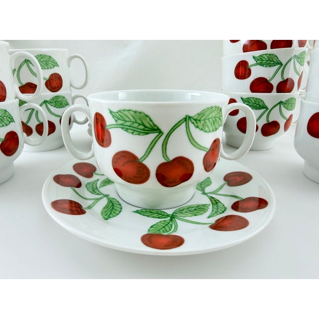 Mid-Century Modern 1970s Richard Ginori Cherries Pattern - 6 Cream Soup Bowls, 6 Teacups, 12 Saucers - 24 PCS For Sale - Image 3 of 8
